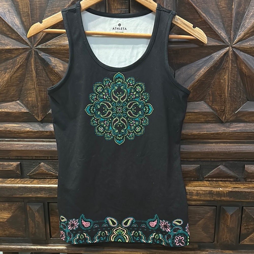 Athleta Fitted Embellished Gray and Black Tank Top